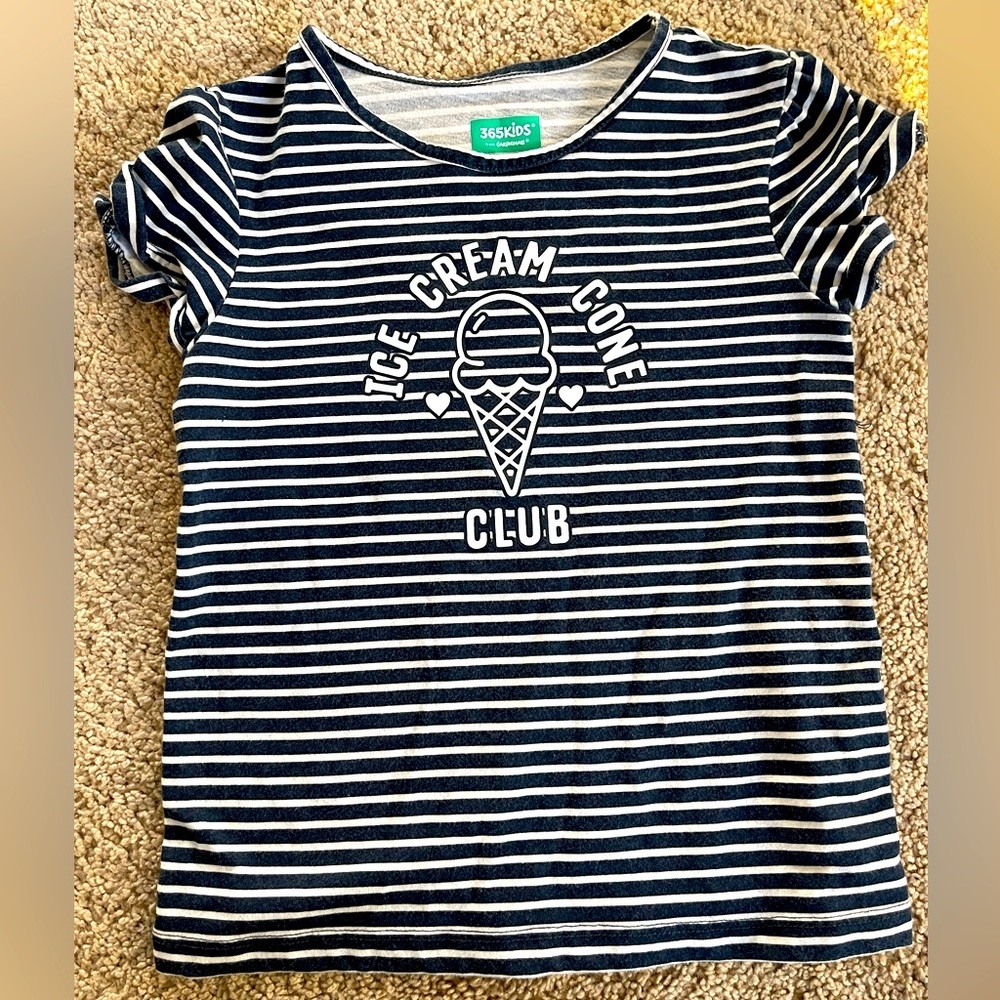Ice Cream Club Black & White Striped T-Shirt Girls Size 5